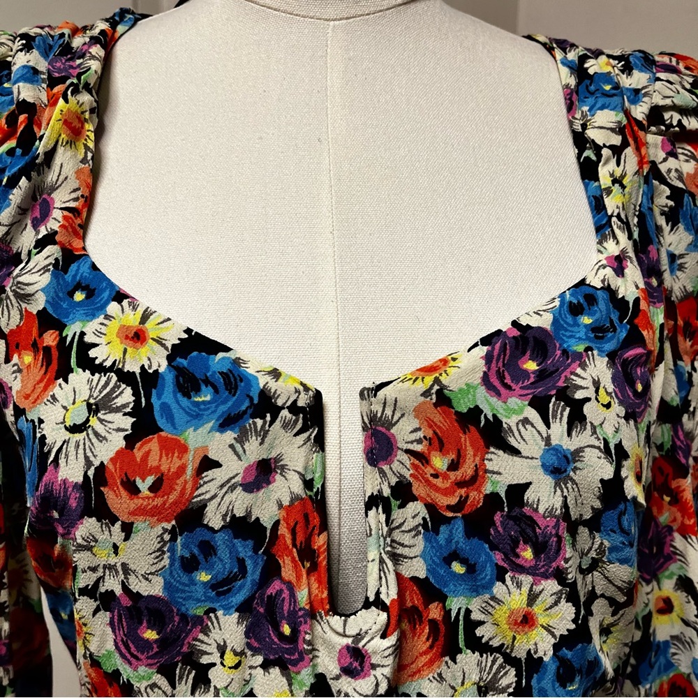 Zara Multicolor Floral Long Sleeve Ruched Mini Dress Size Medium - Picture 8 of 16